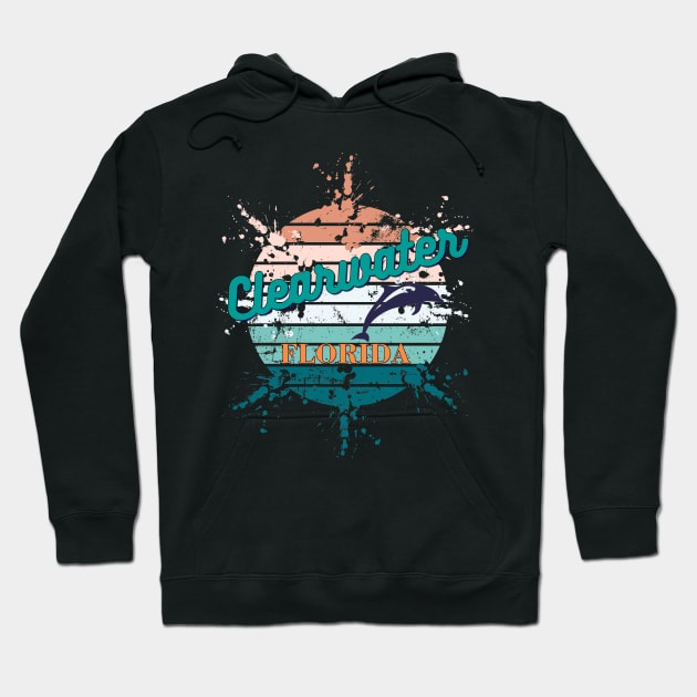 Clearwater Florida Exploding retro sunset Hoodie by AdrianaHolmesArt